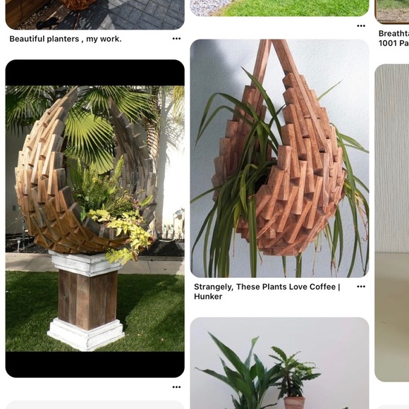 Vintage Planter Mid Century Modern Geometric Brutalist Wood Art Basket/ Planter - Picture 2 of 16